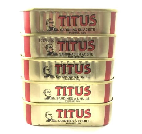 Univer TITUS Meaty Sardines Enveloped in Soybean Oil, Source of Omega-3 Fatty Acids, Pack of 4