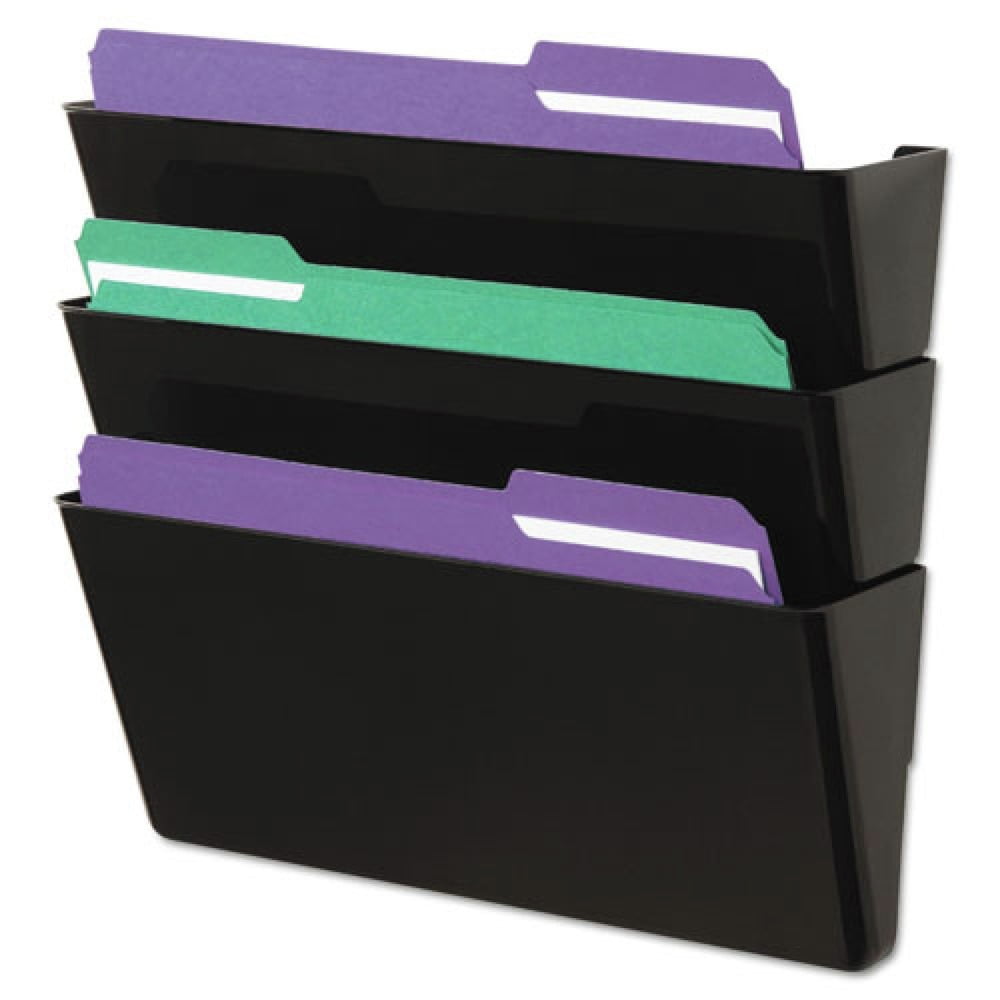 Black Durable Plastic 3-Section Wall File Pockets