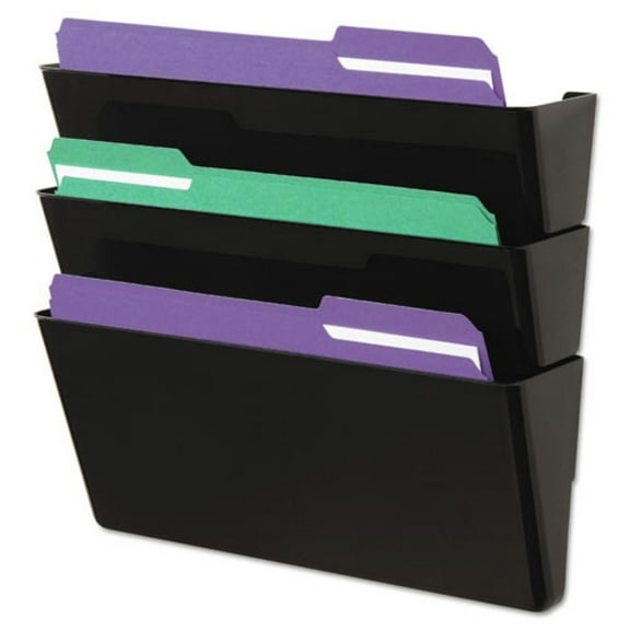 Universal 08121 Recycled Wall File, 3 Pocket, Plastic, Black, 3/Pack