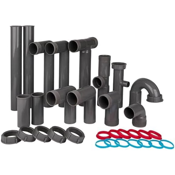 Universal 1-1/2" Kitchen Sink Drain Kit with P-Trap  Complete Plumbing Repair Kit for Most Kitchen Sinks, Includes Pipe Connectors & Installation Accessories, Easy DIY Installation