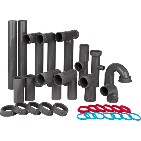 Universal 1-1/2" Kitchen Sink Drain Kit with P-Trap  Complete Plumbing Repair Kit for Most Kitchen Sinks, Includes Pipe Connectors & Installation Accessories, Easy DIY Installation