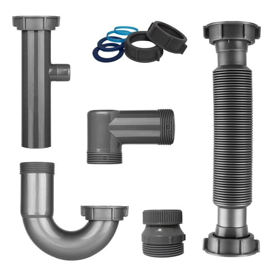 Universal 1-1/4" & 1-1/2" P Drain Kit Flexible PP U-Bend Plumbing Pipe