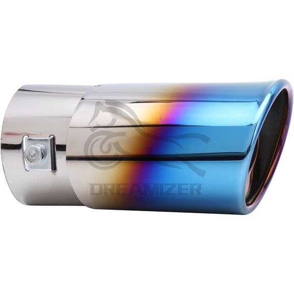 Universal 1.5"-2"(1.0L-2.0L) Stainless Steel Exhaust Muffler Tip Pipe Car Oval Rear Exhaust Straight TailPipe Muffler Modification Blue Burnt