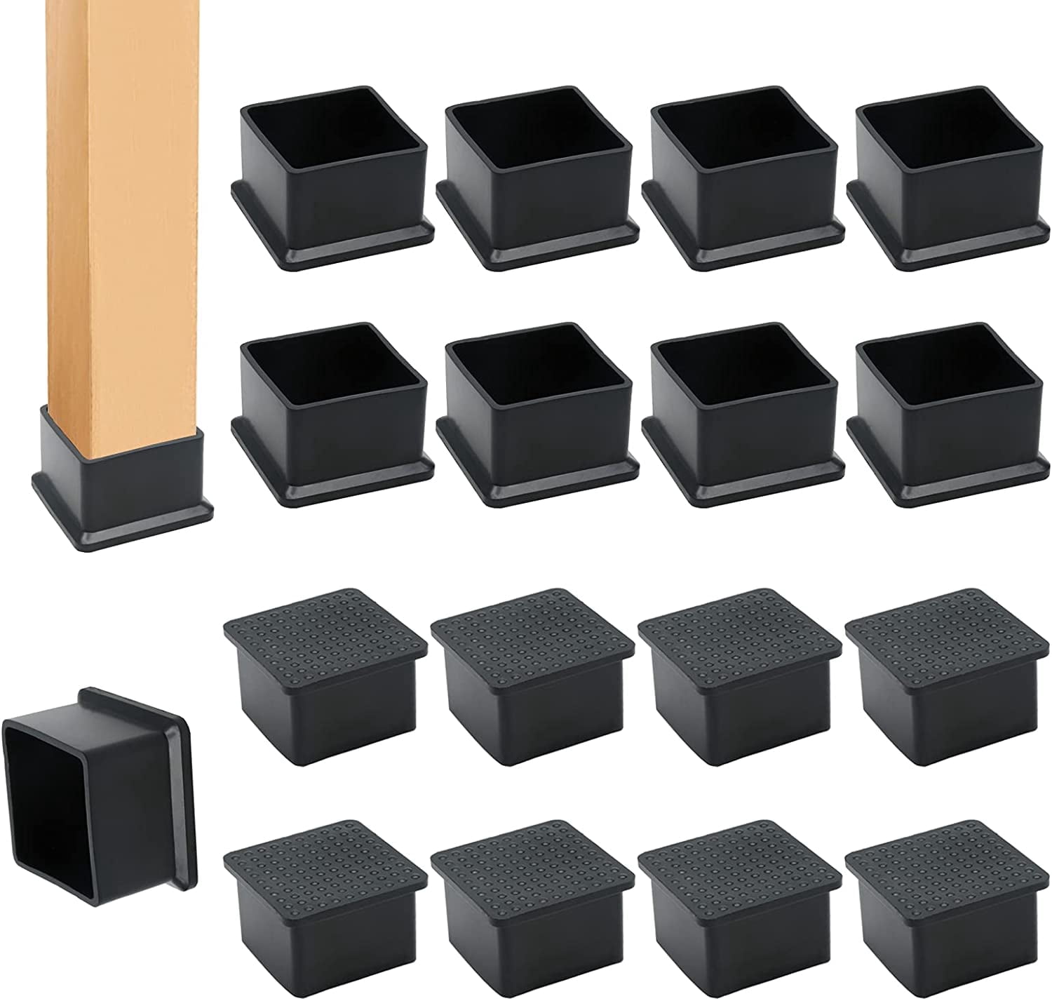Universal 1.5 Inch Square Rubber Furniture Leg Caps Floor Protectors 12 ...