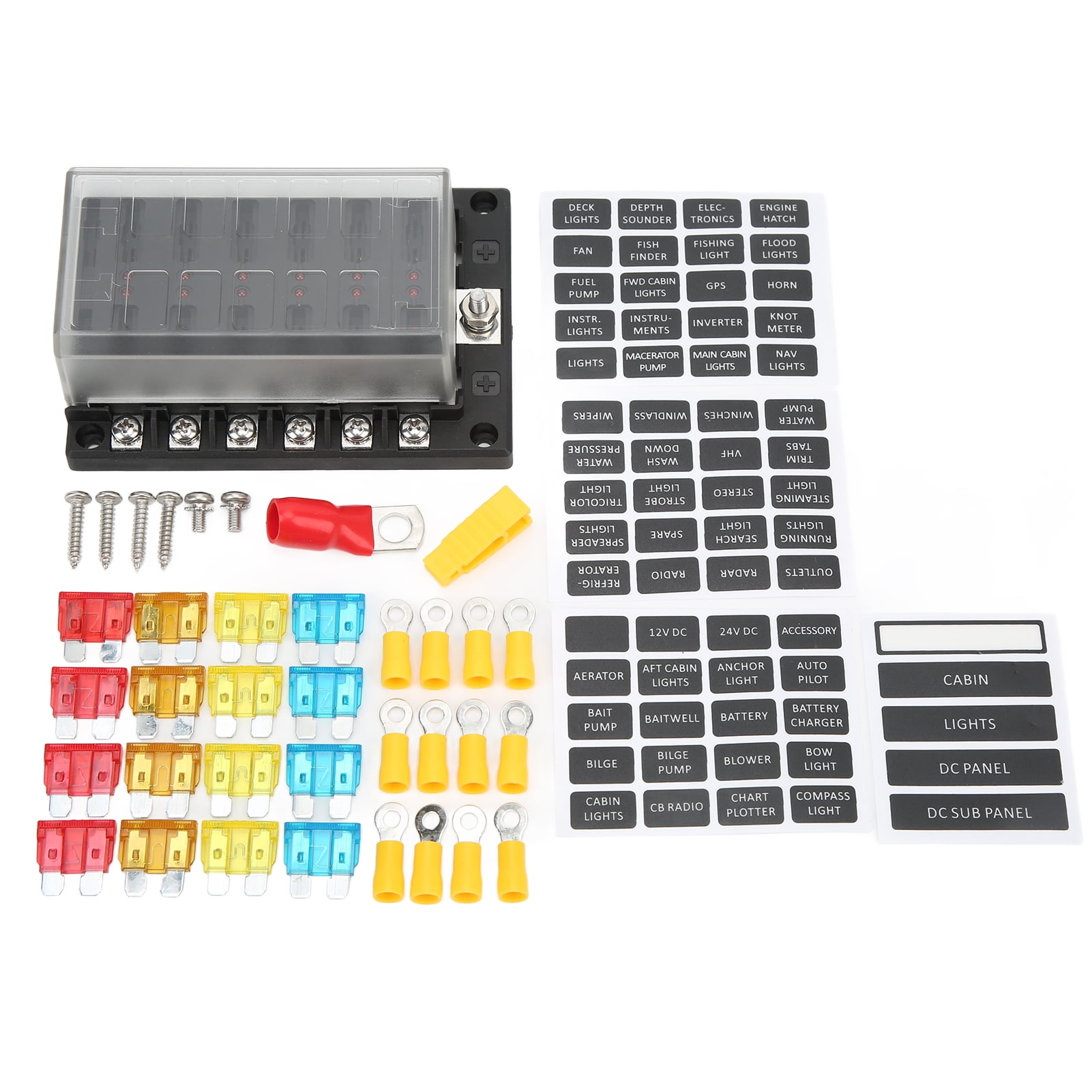 Universal 1 In 12 Out Fuse Holder Electrical Fuse Box 10‑32V with LED