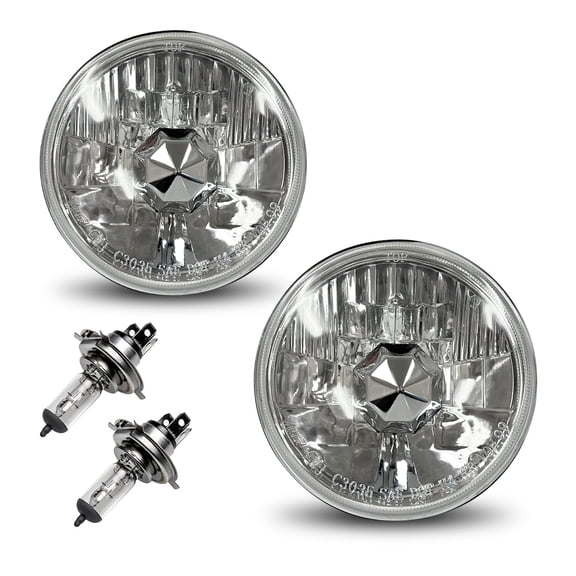 Universal 1 Pair 5-5.75" Round Conversion Headlights Lamps Assembly with H4 12V 60/55W Bulbs,Driver Passenger Side Replacement