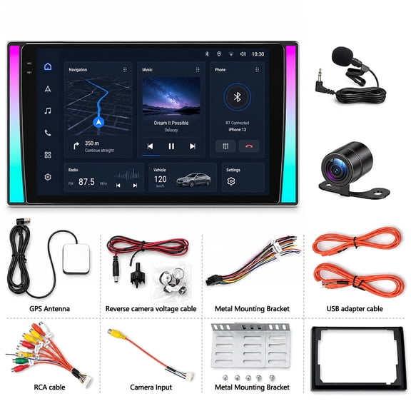 Universal 10.1" Android15 GPS Navi Head Unit Carplay Android Auto 5G WiFi BT5.0 FM/RDS SWC AHD Cam Quad Core 2+64G Hardwired