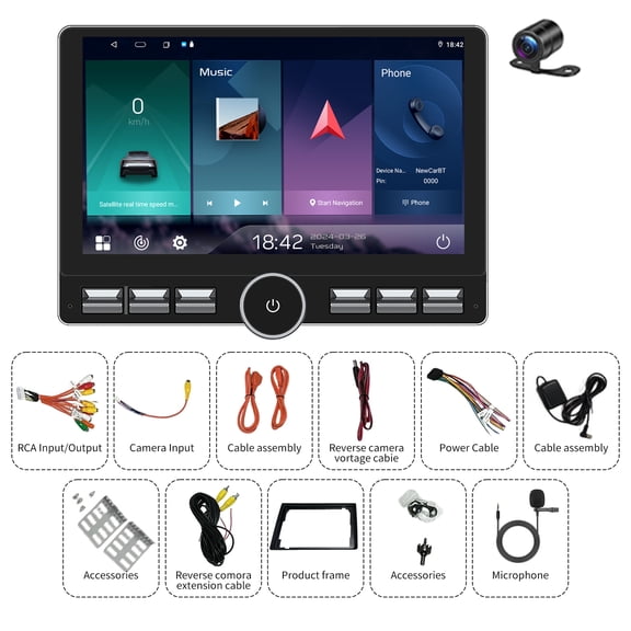 Universal 10.1" Single Knob GPS Navi Head Unit Quad Core 4+64G Android15 Carplay Android Auto 5G WiFi BT5.0 FM/RDS SWC AHD Cam