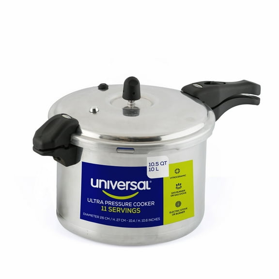 Universal (10.5 Quart / 10 Liter) Anti-Rust Ultra Pressure Cooker, Aluminum Construction for 11 Servings, and Even Heat Distribution, Diameter 10.4 inches, Height 10.6 inches