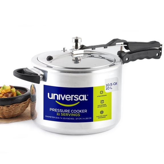 Universal 10.5 Quart Pressure Cooker, Aluminum Stovetop Pressure Cooker with 5-Layer Safety System, Heat-Resistant Handles, Inner Lid Design, for Beans, Soups, Stews & Meat