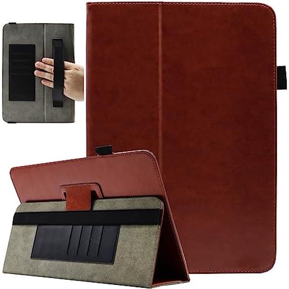 Universal 10 Inch Tablet Case, Universal 10.1 Inch Tablet Case,  Protective Folio Stand Android Case for 9.6-11 Inch Tablet with Hand Strap and Cards Slots, Brown