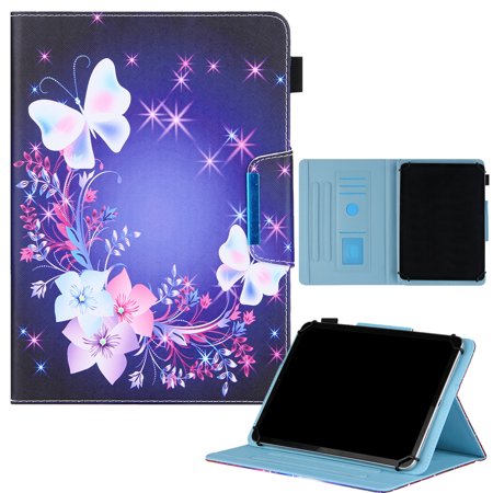 Universal 10" Tablet Case Flip Painted Leather Folio Stand Cover For iPad 9.7/Samsung Tab A 10.1/Amazon Fire HD 10.1/ iPad 10.2 and More 9.5-10.5 inch Tablet,Butterfly Flower