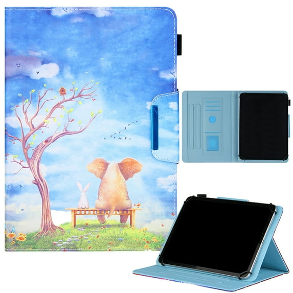 Universal 10" Tablet Case Flip Painted Leather Folio Stand Cover For iPad 9.7/Samsung Tab A 10.1/Amazon Fire HD 10.1/ iPad 10.2 and More 9.5-10.5 inch Tablet,Elephant Rabbit