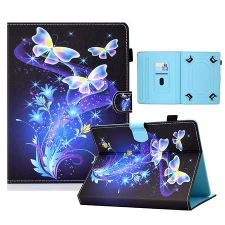 Universal 10" Tablet Case Flip Painted Leather Folio Stand Cover For iPad 9.7/Samsung Tab A 10.1/Amazon Fire HD 10.1/ iPad 10.2 and More 9.5-10.5 inch Tablet,Purple Butterfly