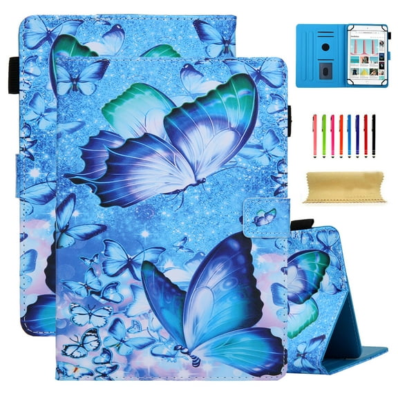 Universal 10 inch Tablet Case, Slim Folio Protective Case Cover with Kickstand for iPad 10.2/iPad 9.7/Onn 10.1/Samsung Tab A7 10.4/Galaxy Tab A 10.1 inch all 9.5-10.5 inch Tablet,Green Butterfly