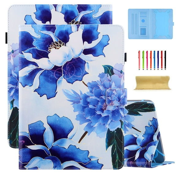 Universal 10 inch Tablet Case, Slim Folio Protective Case Cover with Kickstand for iPad 10.2/iPad 9.7/Onn 10.1/Samsung Tab A7 10.4/Galaxy Tab A 10.1 inch all 9.5-10.5 inch Tablet,Blue Flower