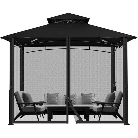 Universal 10 x 12 FT Gazebo Replacement Mosquito Netting 4-Panel Mesh Sidewalls with Double Zippers Net Only Black size 10'x12'