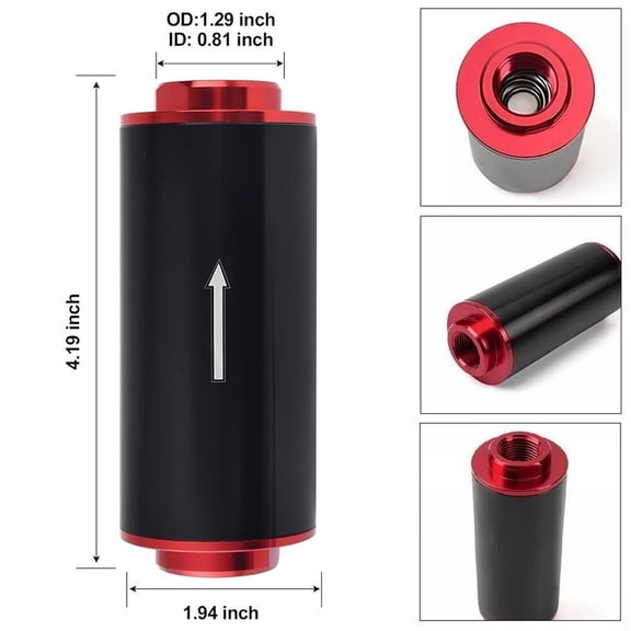 Universal 100-Micron Fuel Filter Compatible with Gasoline Diesel and E85, Removable Stainless Steel Element, 50mm Red Filter with AN6 AN8 AN10 Fittings, 1-Pack