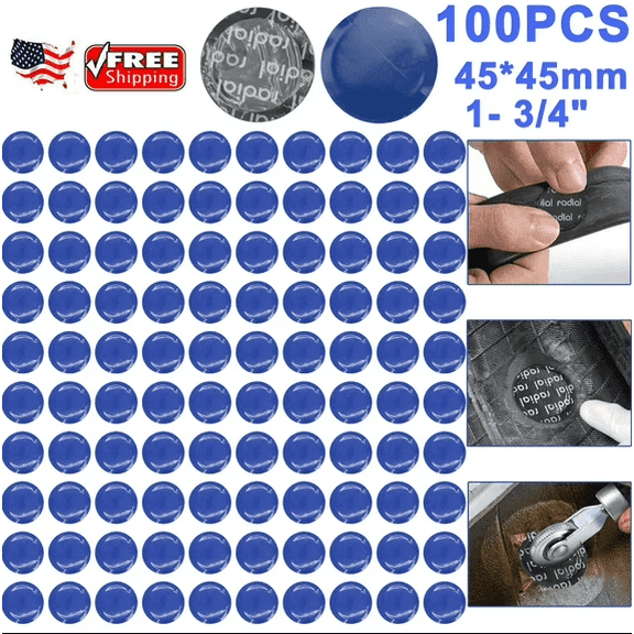 Universal 100X 45mm 1- 3/4" Round Radial Rubber Car Tire Repair Tyre Patches Kit