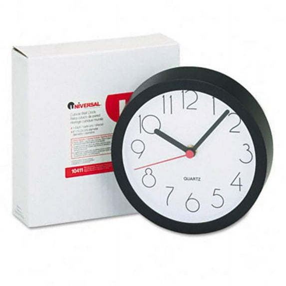Universal 10411 Cubicle Clock 6in Black 1 AA Battery