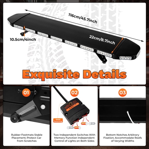 Universal 108-LED Strobe Light Bar (12-24V) - 15 Strobe/Steady Modes, -50C to 55C Working Temp - IP66 Waterproof, Fits Trucks/Trailers/Engineering Safety Vehicles