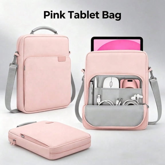 Universal 11/13 Inch Tablet Sleeve Case, Crossbody Shoulder Strap, Multi‑Pocket