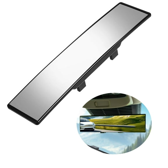 Universal 11.81-Inch Panoramic Clip-On Rear View Mirror, Interior Convex Wide Angle Rearview Mirror for Cars, SUVs, Trucks  Reduces Blind Spots & Improves Safety