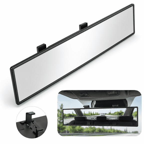 Universal 11.81-Inch Panoramic Clip-On Rear View Mirror,Interior Convex Wide Angle Rearview Mirror for Cars,SUVs,Trucks Reduces Blind Spots & Improves Safety