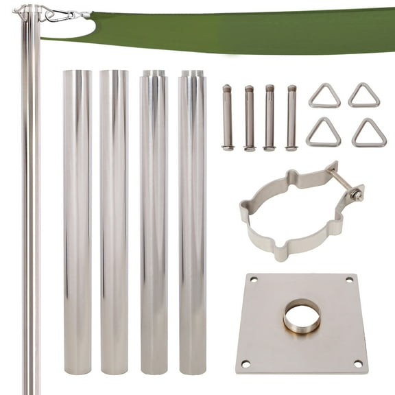 Universal 12FT Canopy Pole - Heavy-Duty Stainless Steel with Ground Base for Tents & Shades