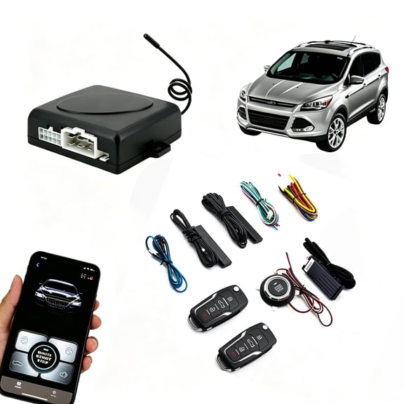 Universal 12V Automotive Remote Starter Kit, Push Button StartStop Keyless Entry AntiTheft Alarm System with Bluetooth App Control for 12V Sedan SUV Pickup Van