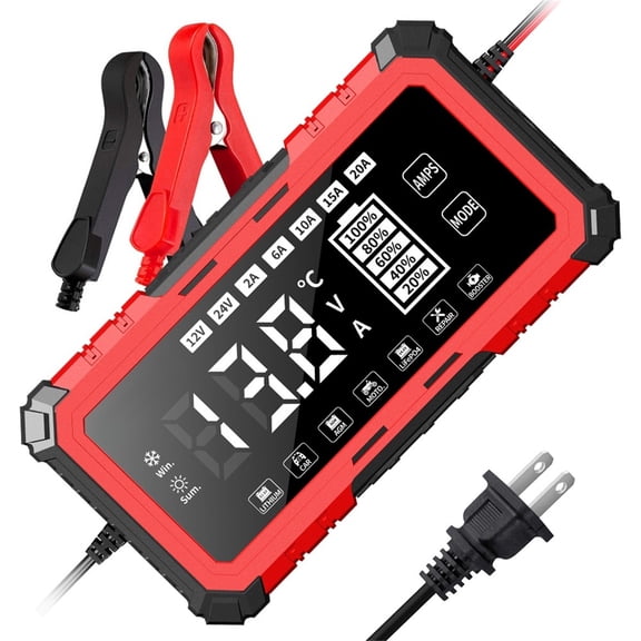 Universal 12V24V Car And Motorcycle Battery Charger 2A6A10A15A20A Fast Charger High Quality Durable Gruvi Brand Electrical Accessory,Red