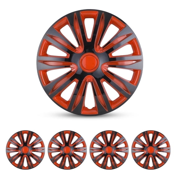 Universal 13 inch Hubcaps Set of 4 Snap-On Car Truck SUV 13 inch Black and Red Lacquer ABS+PC Material Wheel Rims Cover Fit for Ford Nissan Toyota Chevy Honda Hyundai and More Models