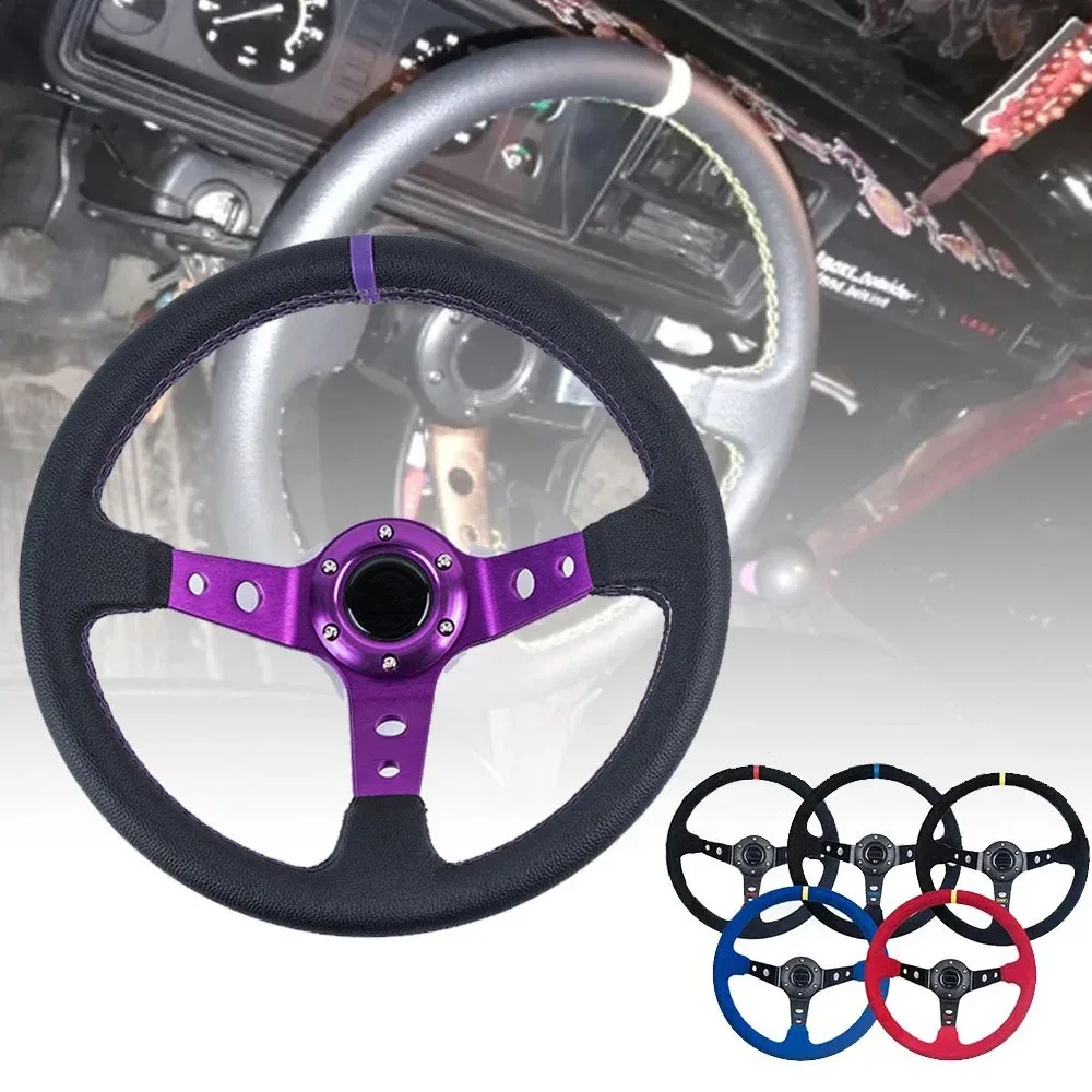 Universal 14 inch 350mm Suede/PVC Auto Racing Steering wheels Deep Corn ...