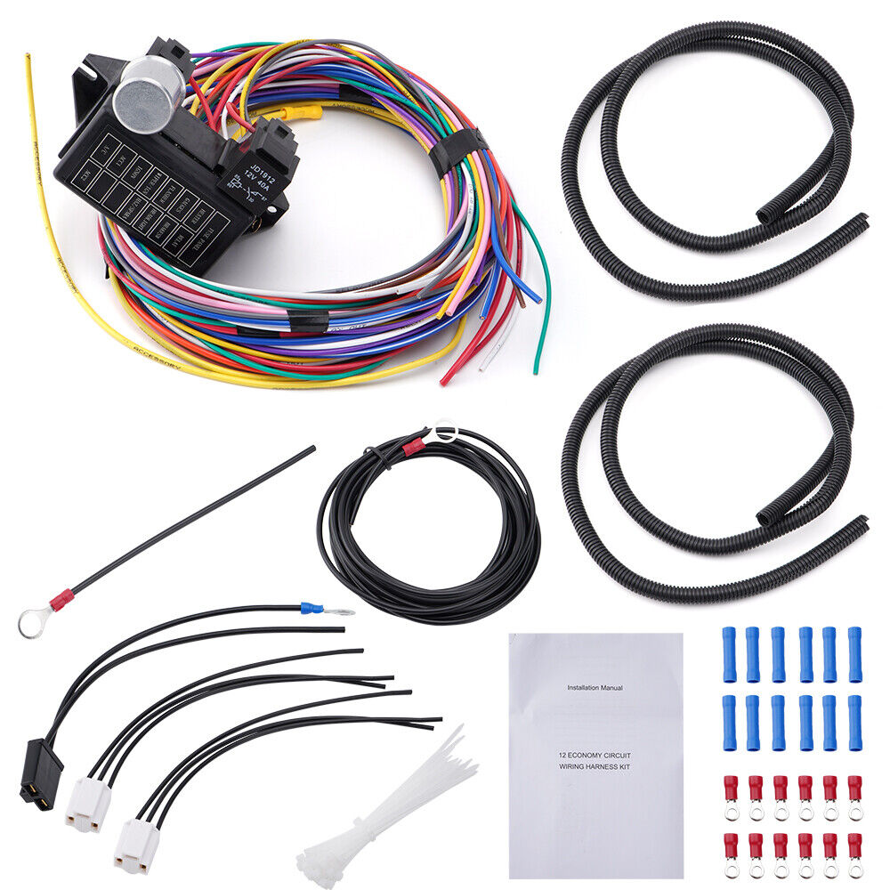 Universal 15 Fuse 12 Circuit Wiring Harness Street Hot Rod Classic Cars
