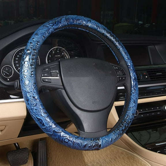 Universal 15 Inch Steering Wheel Cover, Anti Slip Cover, Crocodile Grain Leather