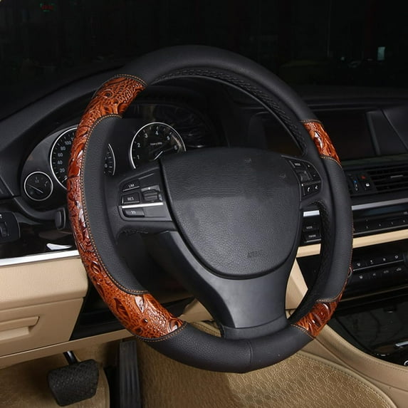 Universal 15 Inch Steering Wheel Cover, Anti Slip Cover, Crocodile Grain Leather