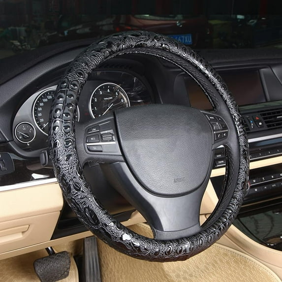 Universal 15 Inch Steering Wheel Cover, Anti Slip Cover, Crocodile Grain Leather