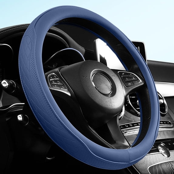 Universal 15 Inch Steering Wheel Cover - Breathable PU Leather with Odorless Rubber Grip, Non-Slip Classic Design, Fits Most Cars & SUVs(Navy)