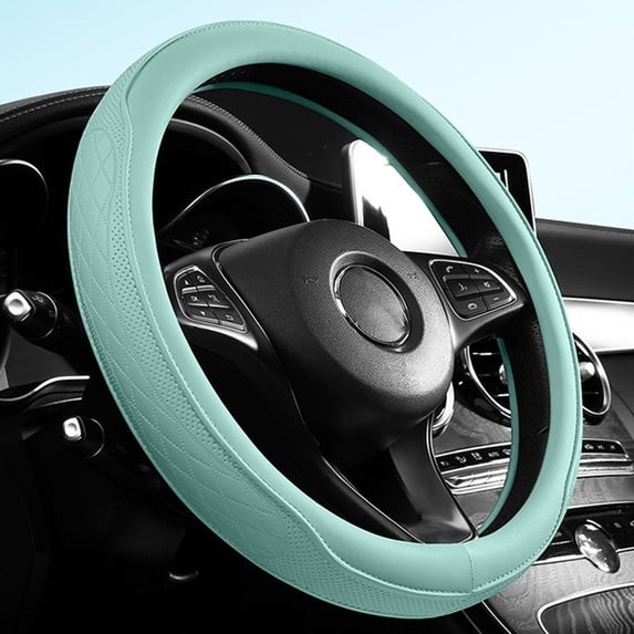 Universal 15 Inch Steering Wheel Cover - Breathable PU Leather with Odorless Rubber Grip, Non-Slip Classic Design, Fits Most Cars & SUVs(Sky Blue)