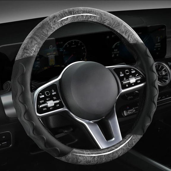 Universal 15 Inch Steering Wheel Cover, Premium Leather with Peach Wood Grain, Breathable Anti-Slip Grip, Shock-Absorbing Durable Car Steering Wheel Wrap