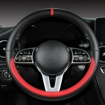 Universal 15 Inches Nappa Leather Steering Wheel Cover, Fashionable Sporty Style, Black and Red