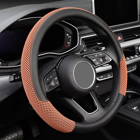 Universal 15" Steering Wheel Cover, Premium Microfiber Leather Viscose, Perforated Breathable & Anti-Slip, Temperature Control, Car Interior Accessories
