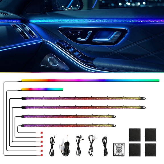 Universal 18in1 RGB Symphony Car Ambient Lighting Kit, Acrylic LED Interior Atmosphere Light, 256 Colors App Music Control