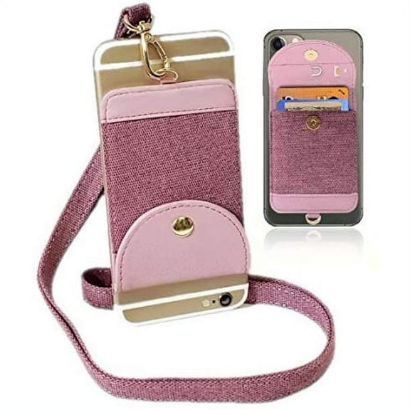 Universal 2 in 1 Pink iPhone Necklace Holder & Credit Card Holder, Cell Phone Neck Strap Holder Compatible with iPhone 6 6S 7 8 8 XR XS Max Plus 11 Pro Note 10 Plus and Other Smart Phones