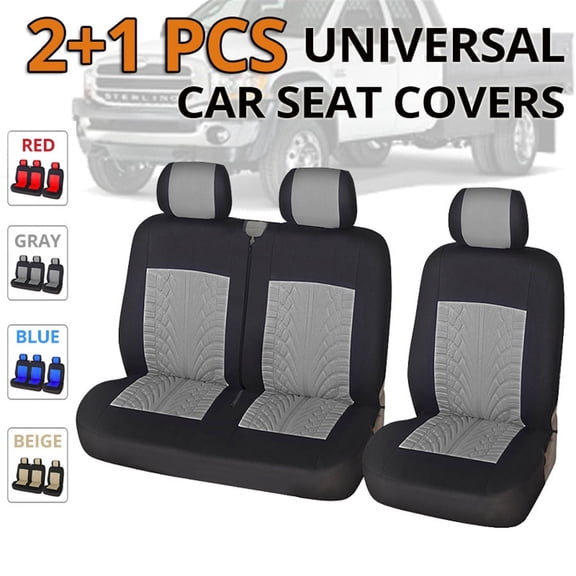 Universal 2+1 Truck Van Seat Cover Single Row Protector Polyester Fabric Gray