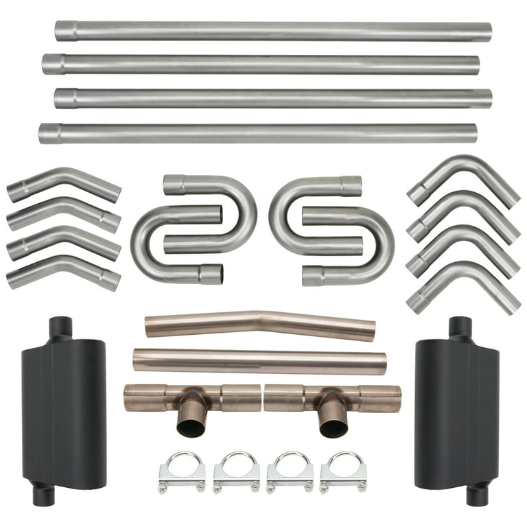 Universal 2.25” Custom Exhaust Tubing Mandrel Bend Pipe Straight & U-Bend  Kit w/ Mufflers & H-Pipe 