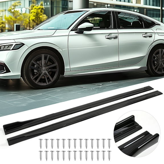 Universal 2.2M/86.6in Side Skirt Extension Splitter  Rocker Panel Lip Diffuser Glossy Black Car Accessories