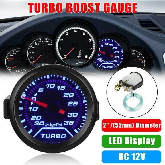 Universal 2" 52mm Digital Boost Gauge 0-35 PSI Pressure Turbo Meter Smoked Face