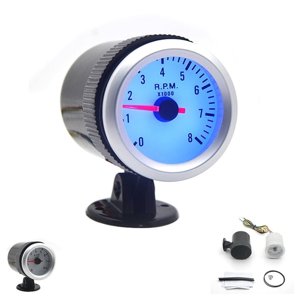 Universal 2 Inch 52mm LED Tachometer Gauge for Car, 0-8000 RPM, Blue Backlight for 1-8 Cylinder Engines