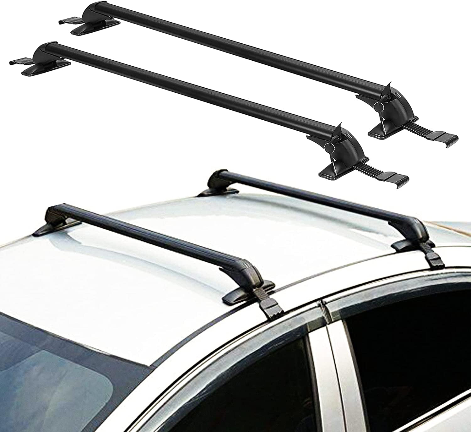 iMounTEK 2-Pieces Universal 110cm/43-inch Car Roof Rack Cross Bar  w/Anti-Theft Lock Adjustable Window Frame for Bike Kayak Cargo Luggage